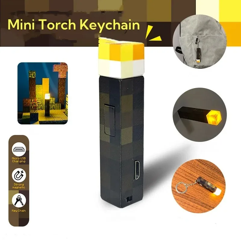 MC Keychain Surrounding Torch LED Light USB Rechargeable Mini Torch Keychain Backpack Pendant Gifts